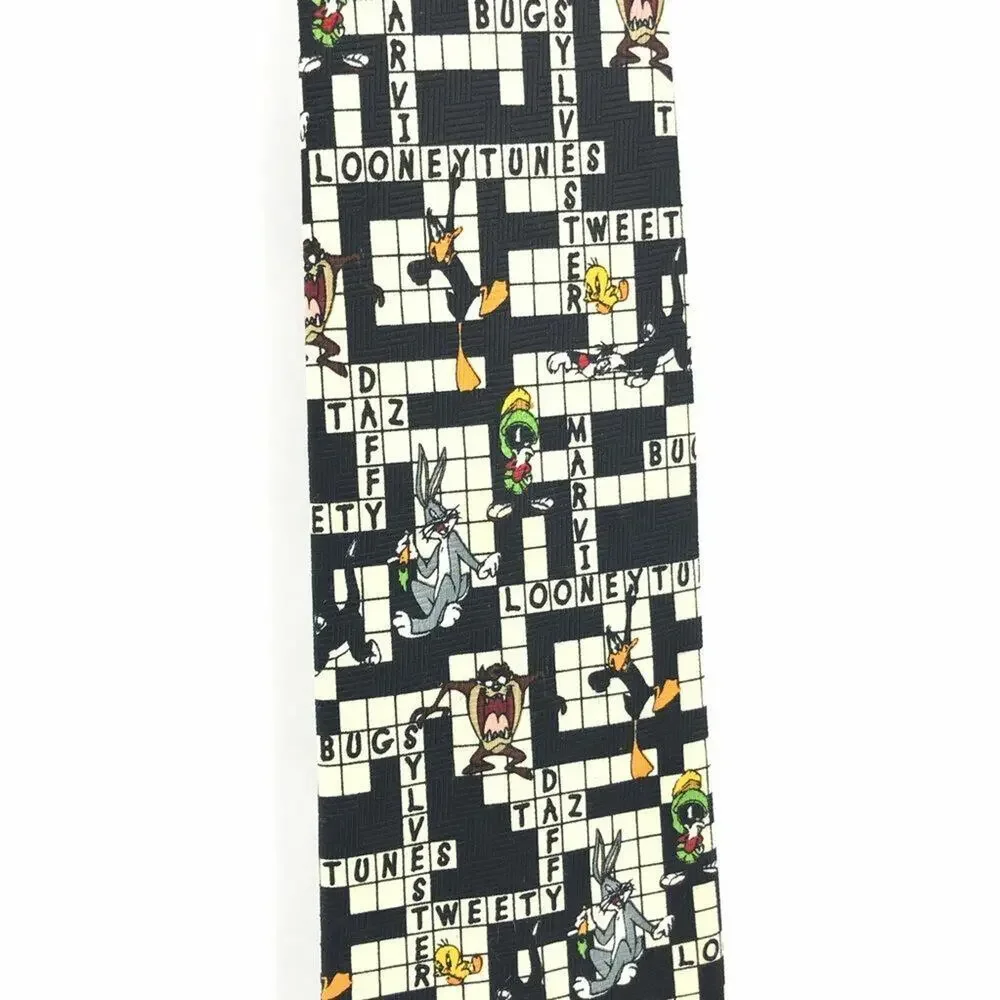 Looney Toons Crossword Novelty Tie Taz Tweety Sylvester Marvin Martian Bugs